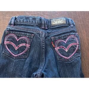 Levi’s Girls 6X Slim Dark Wash‎ Heart Pocket Jeans Adjustable Waist Sparkle Cute